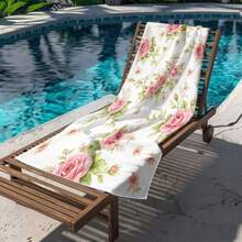 1 Peça Toalha Macia Floral Romântica, Estampa Delicada de Rosas Cor-de-Rosa, Toalha de Praia de Microfibra Super Absorvente e Secagem Rápida, Ideal para Férias na Praia, Banho de Sol, Presente para Amigos e Aniversário - A - Visão 2