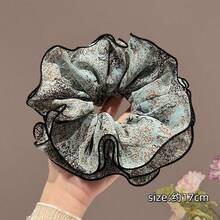 1/2PCS Premium Vintage Print 4-Layer Scrunchie Hair Tie For Women, 2026 New Style Hair Rope For Ponytail And Bun Hair Accessory Elastics Rubber Bands - Multicolor - View 9