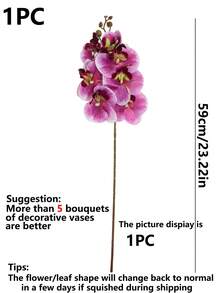 1pc 60cm Long Faux Phalaenopsis Orchid Flower, Lifelike Butterfly Orchid For Home, Living Room, Dining Table, Party Decor - Red Violet - View 2