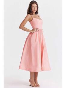 Women's Long Backless Spaghetti Strap Summer Dress - 磨砂黑 - 查看 6