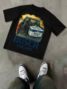 Men's T-Shirt Beer Light Fish Scene Logo Y2K Style | 100% Cotton | Soft Comfortable | Perfect For Daily Wear |  Gift | Unisex - Black - View 2