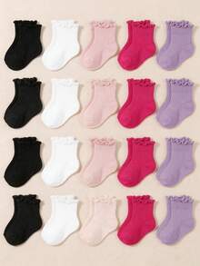 5 Pairs Random Of Baby Socks, Ruffle Ankle Socks, Colorful Solid Color Socks, Comfortable Breathable Soft Socks, Baby Stuff, Socks For Girls - Multicolor - View 4