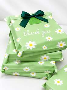 大尺寸綠色雛菊印花防水自封式郵寄袋，印有「Thank You」文字，耐撕裂禮品包裝信封，適用於服飾、嬰兒洗禮禮品袋、嬰兒生日派對贈品、小企業耐用運輸袋、婚禮禮物、派對填充物及母親節禮物 - 綠色雛菊 - 查看 1