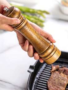 1pc Wooden Manual Grinder For Pepper, Sea Salt And Sichuan Pepper With Ceramic Grinding Core - Brown - View 5