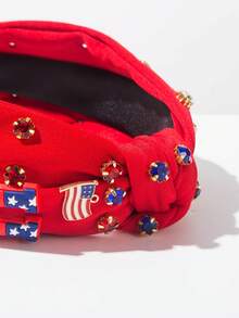 1pc USA Flag Knot Headband With Rhinestones, Unique Creative Accessory For 4th Of July Independence Day Hairband - FG105 - Red - View 4