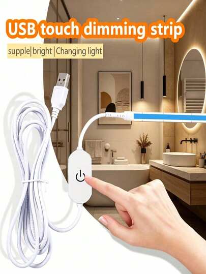 1Pc Dây đèn LED 3m ánh sáng ấm/trắng có thể điều chỉnh với công tắc cảm ứng, phù hợp cho chiếu sáng đầu giường/phòng ngủ, dây đèn LED, công tắc cảm ứng, dễ lắp đặt, cổng USB, dây đèn LED trang trí, dây đèn LED thời trang, chiếu sáng trang trí linh hoạt, phù hợp cho Lễ Tạ ơn, Lễ Phục sinh, Ngày Valentine, Giáng sinh