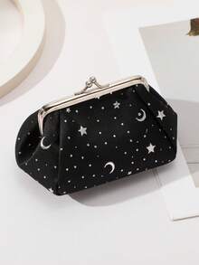 1PC Star Moon Pattern Daily Coin & Banknote Storage Bag, Mini PU Floral Print Snap Button Purse, Small Wallet For Bank Card ID Card And Tiny Items - Multicolor - View 10