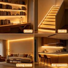 COB LED 燈條 暖白光 & 冷白光，無光斑可調光 LED 燈條附開關，可裁剪柔性燈條，適用於臥室、櫥櫃下方、衣櫃、天花板 (3.28英尺-32.8英尺 / 1米-10米) - 按鈕開關 - 查看 2