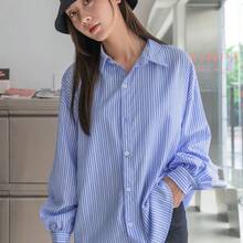 WNS  Camisa de hombros caídos a rayas, Ropa de otoño Blusa de manga larga - Rosa Pálido - Ver 5