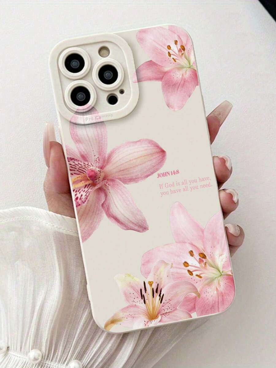 1 Piece Fashion Phone Case Does Not Include Lanyard Or Stand. Pink Floral Fashion Shockproof 1 Unit Perforated Straight Edge Bible Verse Phone Case Pink Floral Painted Thick Protective Compatible With 16/11/16pro/16plus/16promax/16e/15Promax/13/14/12/XS/XR/7G/8P Compatible With Galaxy S25/S25Plus/S25Ultra/A16/A36/A26/A56/A50/A12 Waterproof Drop Resistant Scratch Resistant Spring Gift Birthday Anniversary Party Case - 彩色 - 查看 1