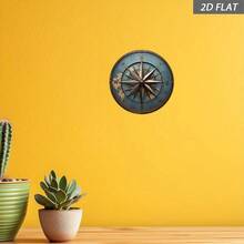 Vintage Compass Wall Decor 2D Flat Style 1pc - 8.0x8.0 Inch Round Metal Sign Vintage Effect Rustic Nautical Style Decoration Suitable For Home, Bar, Restaurant - Unique Gift For Christmas, Halloween And Other Holidays Bar Wall Decor | Vintage Compass Design | Durable Wall Decor Compass Decoration 2D Flat Style - Multicolor - View 3