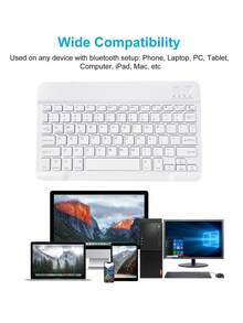 AKKHOO Bàn phím không dây siêu mỏng 10 inch, có thể sạc lại và hoạt động êm ái, phù hợp với máy tính bảng/máy tính xách tay, bàn phím mini. - trắng - Xem 2