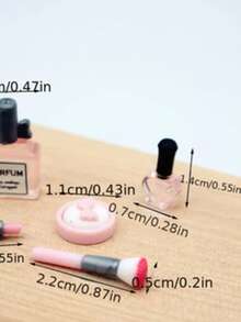 5pcs Miniature Dollhouse Makeup, Miniature Perfume Dollhouse Decor, 1/12 Scale Realistic Mini Lipstick, Perfume, Nail Polish, Blush Brush Compatible With Doll & For Collections - 5Pcs - View 7