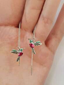 1 Đôi bông tai hình chim giọt nước đính đá Cubic Zirconia thanh lịch, thích hợp cho nữ, quà tặng ngày Valentine, quà tặng cho mẹ, quà tặng Ngày của Mẹ. - Bạc - Xem 2