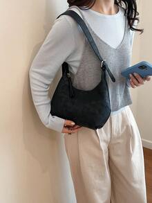 1 pieza Bolso bandolera mini de diseño minimalista, unicolor, multifuncional, de PU suave, cartera pequeña para mujer, estilo portátil para llevar bajo el brazo o en la mano - Negro - Ver 4