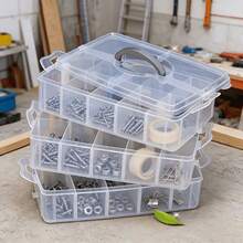 1pc Detachable 3-Layer 18-Compartment Transparent Storage Box With Lid And Handle, Hardware Parts Organizer, Perfect For Sorting And Storing Screws, Nuts And Bolts - A - View 2