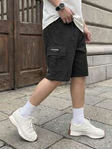 1pc Tween Boys Fashionable Sophisticated Multi-Pocket Design Straight Leg Capri Shorts - Black - View 2