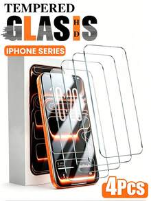 4pcs Full Screen HD Tempered Glass Screen Protector, Scratch Resistant & Shockproof, Compatible With IPhone 15/11/12/13/14/16/17 Pro Max Plus - Clear - View 8