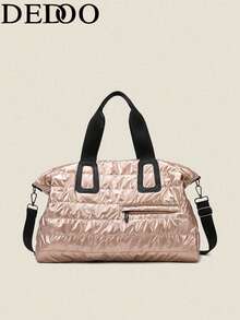 Dedoo 1pc Solid Color Polyester Tote Bag, Zipper Closure, Large Capacity Travel & Gym Bag, Fashion Minimalist Design, Suitable For Back To School, Travel, Gym, Camping, Cruise, Hiking And Various Occasions, Also An Ideal Choice For Summer School And School Supplies. - Rose Gold - View 7
