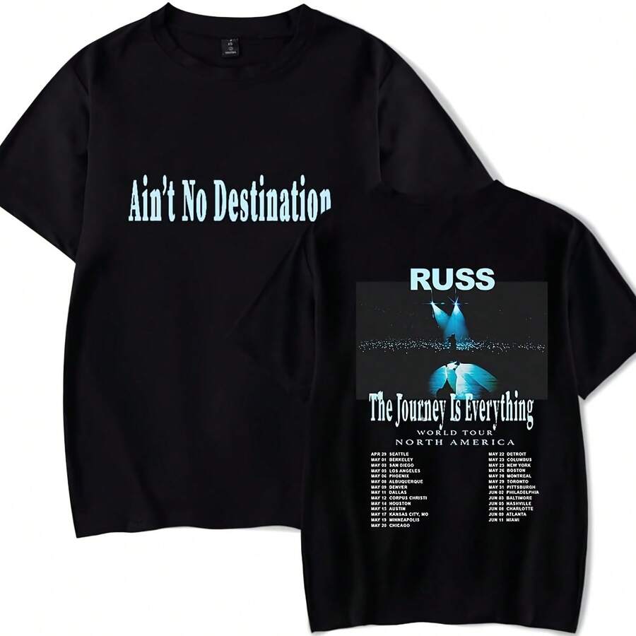 Russ Rapper AIN'T NO Destination T-Shirt Merch Crewneck Unisex T.Rend Casual Short Sleeve Top - 黑色 - 查看 1