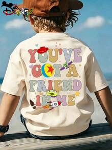 Disney Toy Story Children's T-Shirt Color Letter Nine Grid Cartoon Front And Back Printed Men's And Women's Rice Apricot Short Sleeved Top, Machine Washed And Not Easy To Deform, Comfortable And Stylish To Wear, Perfect For Creating Personalized Styles In Summer - Apricot - View 2