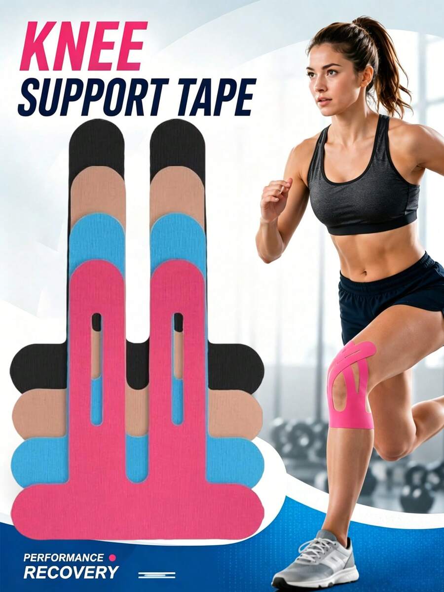Pre-Cut Knee Support Athletic Tape, Knee Support & Stability, Waterproof, Sweat-Resistant, Breathable, Hypoallergenic, Latex-Free Elastic Sports Tape, Suitable For Active Sports - Multicolor - View 1