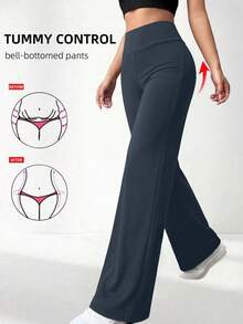 Pantalones de pierna recta acampanada de cintura alta en color sólido - Gris Oscuro - Ver 1