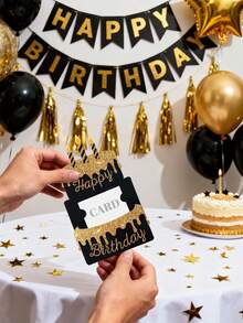 3入生日蛋糕設計紅包袋，黑金生日派對用品，生日禮品袋、生日卡、生日現金紅包、生日禮品包裝卡、禮品包裝用品、生日紅包、現金派對小禮品、嬰兒洗禮裝飾、生日裝飾、派對禮袋填充物 - 黑金生日 - 查看 7