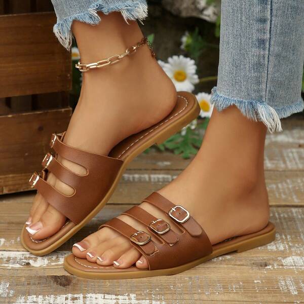 Women's Fashionable & Comfortable Premium Beach Sandals With 3 Buckle Decors