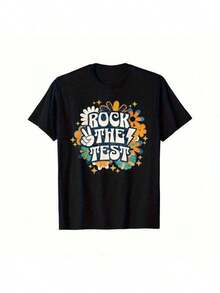 Con diseños impresos únicos, adecuados para diversas ocasiones. Camiseta para Estudiantes, Día del Examen, Motivación, Maestros. Camiseta de 220g con cuello redondo y mangas cortas, con estampado gráfico. Suave, cómoda, informal y elegante. - Negro - Ver 1