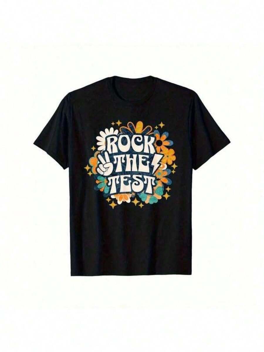 Con diseños impresos únicos, adecuados para diversas ocasiones. Camiseta para Estudiantes, Día del Examen, Motivación, Maestros. Camiseta de 220g con cuello redondo y mangas cortas, con estampado gráfico. Suave, cómoda, informal y elegante. - Negro - Ver 1