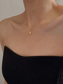 Stainless Steel Waterproof Non-Fading Octagonal Gemstone Rectangular Block Necklace, Suitable For Women's Daily Wear - White Diamond Eight-pointed Star - View 1