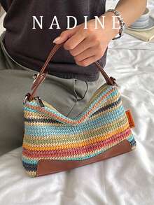 Handmade Woven Bag, New Versatile Commuter Shoulder Crossbody Handbag For Women - Multicolor - View 8