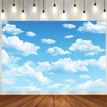 2D Flat BannerMulti-Functional Blue Sky And White Clouds Background Fabric - Polyester Fiber - Perfectly Suitable For Parties, Photo Props And Outdoor Decorations - 1 - View 3