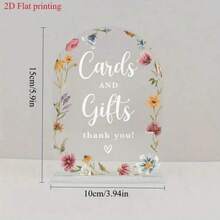 2D Flat Modern Calligraphy Acrylic Wedding Sign, Wildflower Arch Shape Tabletop Display, Printed With "Cards & Gifts"; Transparent And Durable Tabletop Decor, Easy To Clean, Suitable For Wedding Welcome Area, Party And Various Events, Ideal Tabletop Decoration For Bridal Shower, Anniversary Celebration - View 7