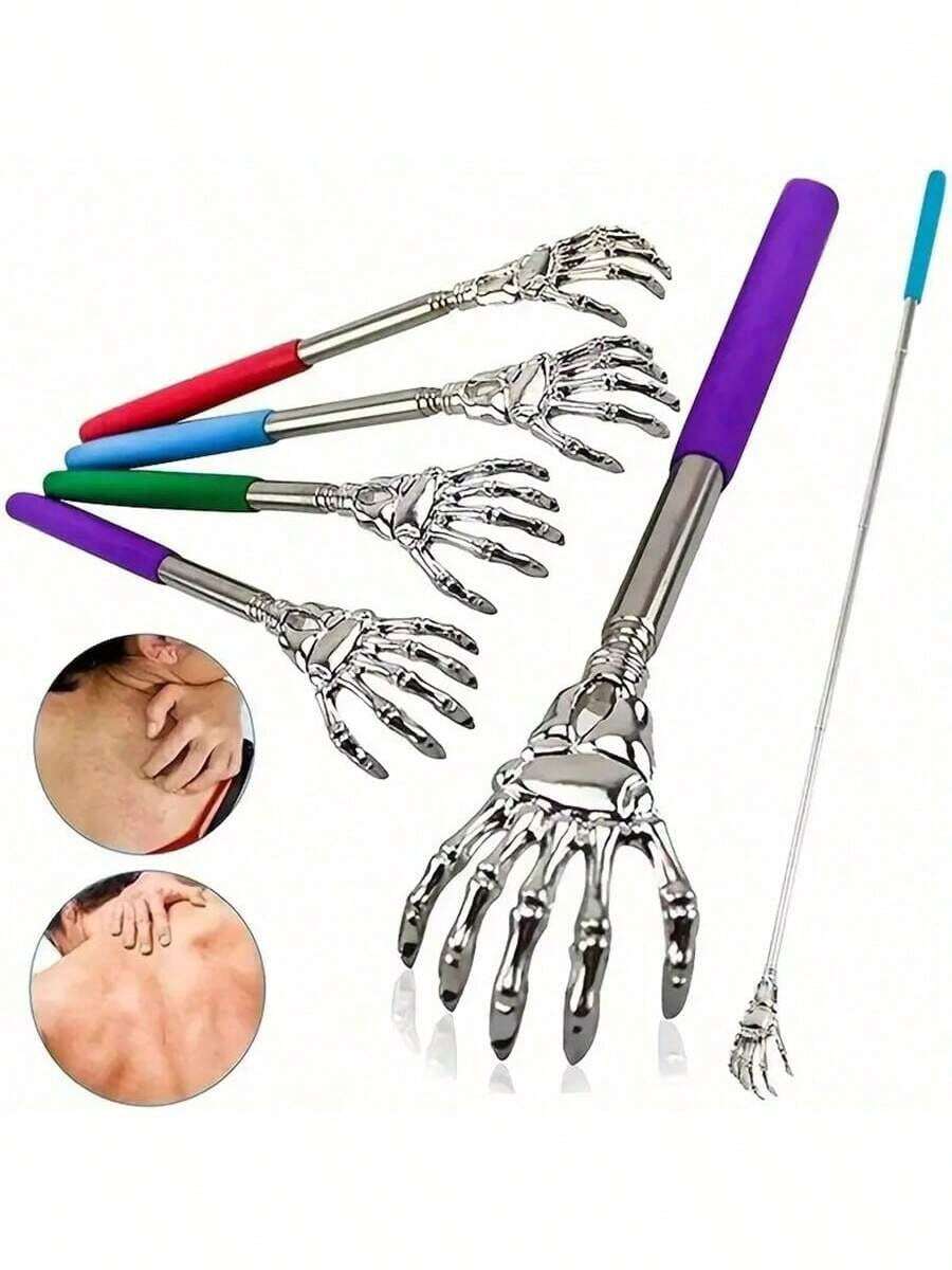 4/2/1-Piece Retractable Back Massager, Portable Retractable Massage Tool, Handheld Skull Design, Multi-Colored Handle, Ideal Accessory For Relaxation And Massage At Home, In The Office, And While Traveling.Back To School Season, Halloween, Christmas - One Size Fits All - View 1