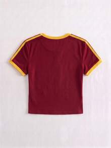 Áo thun nữ mùa hè, áo dệt kim cổ tròn tay ngắn thời trang phong cách casual, phù hợp mặc hàng ngày - Đỏ - Xem 3