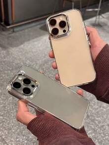 極簡透明不發黃金屬邊框按鍵手機殼，適用於 iPhone 17 Pro Max、17、15、14、13、12，防震矽膠軟殼，中性款 - 無色 - 查看 2