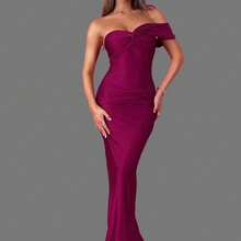 Solid Color Strapless Fitted Dress, Combined Design, Hip-Hugging Cut - Burgundy - View 9