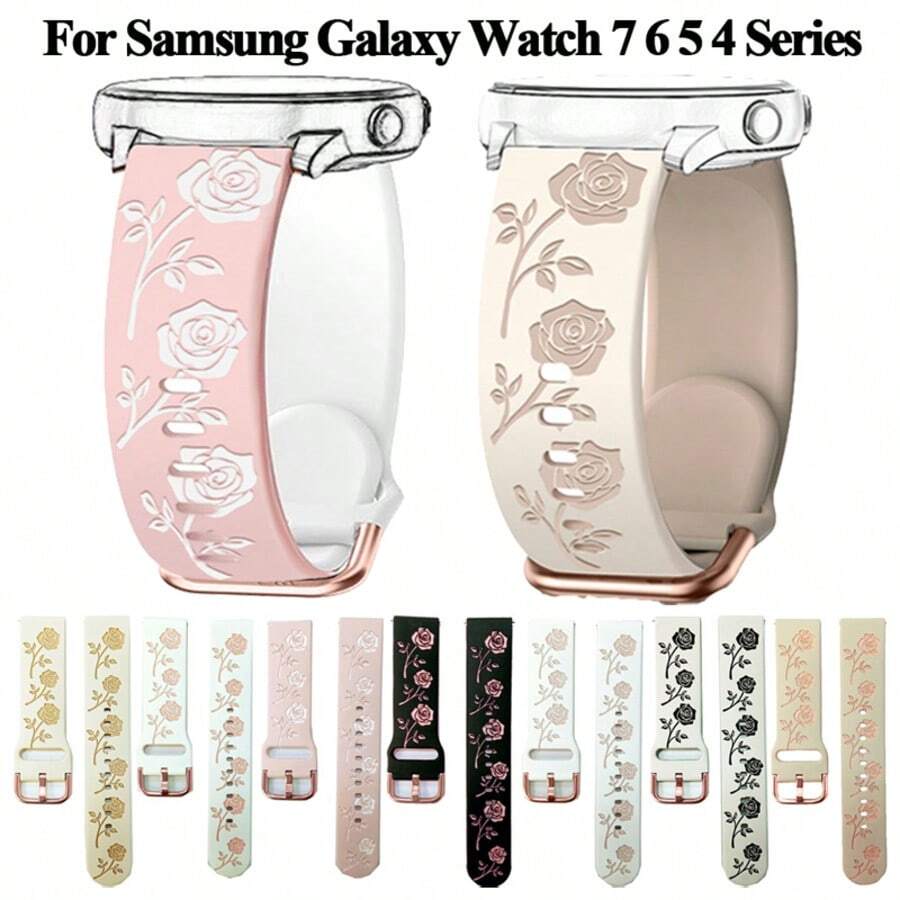 20毫米双色硅胶表带,兼容Galaxy Watch Active/Active 2/3/4/4 Classic/5/5 Pro/6/6 Classic、Gear S2/S2 Classic/Sport、Vivoactive 3/5、Approach S40、Venu SQ/SQ (Music)/2 Plus/SQ 2、Forerunner 645/245/158/55/45、D2 Air X10、Watch GT 2/3/3 Pro。采用优雅的激光雕刻工艺,饰以玫瑰图案,搭配玫瑰金表扣。这款时尚表带专为女性设计,是一款百搭的腕表配件。 - 20mm - 查看 1