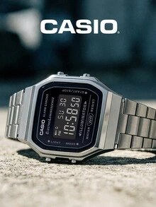 Casio Unisex Digital Watch Black Negative Display Gray Stainless Steel Band 30M Waterproof Stopwatch Alarm EL Backlight Retro Wristwatch A168WGG-1B - Black - View 2
