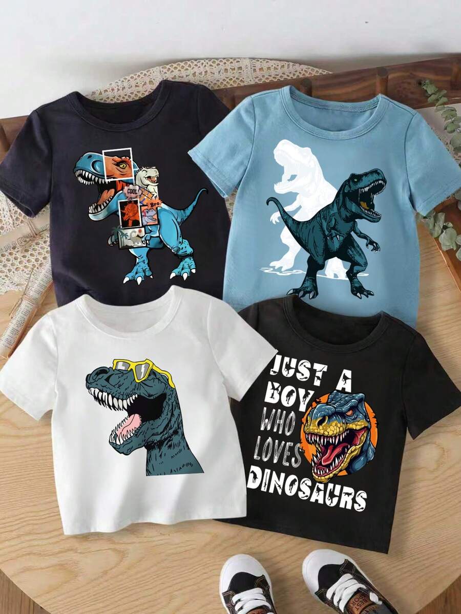 Camiseta casual de manga corta con estampado de dinosaurio para niño bebé - Multicolor - Ver 1
