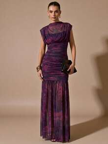 Vestido negro envolvente de gasa elegante con pliegues, adecuado para citas románticas, fiestas, eventos formales, vestidos de dama de honor, vestido de verano para mujer, vestido para té, Año Nuevo, Día de San Valentín, vestido mini de cumpleaños - Morado - Ver 1