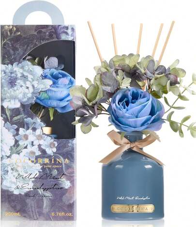 COCORRíNA Reed Diffuser Set, 6.7oz Flower Reed Diffuser With Sticks,Wild Mint &Amp; Eucalyptus Essential Oil, Long Lasting Home Fragrance For Bathroom, Bedroom &Amp; Shelf Decor, Aesthetic Gift For Women