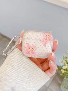 1个百合花波点印花透明蓝牙耳机保护套，带耳挂，清新花卉设计，适用于无线耳机，送给女孩和学生的绝佳礼物，耳机配件，快速发货 - 彩色 - 查看 6