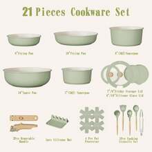 Kitchen 21 Pcs Pots And Pans Set, Nonstick Ceramic Cookware Set, Large Capacity, Induction Compatible, Frying Pans Saucepans, Sage Green - View 5