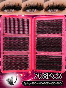 720/684/648/200pcs Multi-Style D-Curl Eyelash Cluster Set, 8-16mm Large Capacity Individual Lashes. Easy For DIY Daily Makeup Use At Home. Suitable For Date, Travel, Photography, Wedding, Holiday And Cosplay Makeup Gorgeous False Eyelashes - Multicolor - View 19