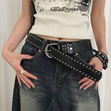 1 pieza Cinturón de mujer de unicolor, estilo callejero, de PU (poliuretano), para uso en todas las estaciones, con decoración de remaches, moda punk Y2K - Multicolor - Ver 9