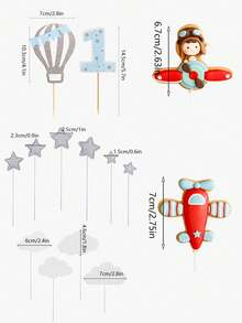 1 pieza Decoración para pastel de arcilla suave con avión y niño, avión rojo, globo, nube, decoración de pastel, adecuado para fiesta de cumpleaños, fiesta temática, regalo para niños - Multicolor - Ver 9