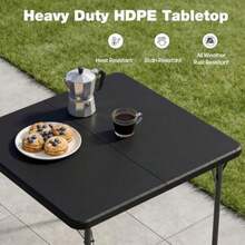 34" Square Folding Table For 4 Person, 330lbs Weight Capacity Foldable Table With HDPE Tabletop And Heavy-Duty Steel Legs, Large Portable Picnic Table For Indoor Outdoor Parties, Camping - Black - View 4